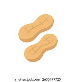 Vector illustration of whole peanuts in shell. Nuts. Simple flat design style, isolated on white background. Ideal for food packaging, recipe books, menus, or healthy eating concepts.
