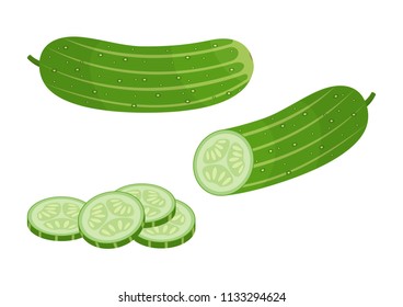 Vector illustration. Whole set of cucumbers on white background. Flat style.