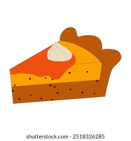 Vector Illustration of whole and sliced ​​Pumpkin Pie with Cream, Designs suitable for various purposes such as printed products, merchandise or digital promotional materials.