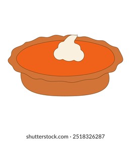 Vector Illustration of whole and sliced ​​Pumpkin Pie with Cream, Designs suitable for various purposes such as printed products, merchandise or digital promotional materials.