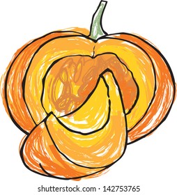Vector illustration of whole & sliced pumpkins