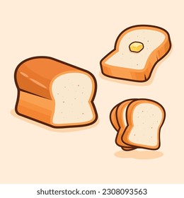 Vector illustration whole and sliced white bread bakery products pastries dough food vector flat cartoon food