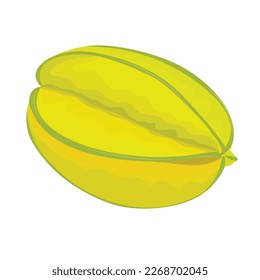 Vector illustration of whole star fruit, half and green leaf Isolated on a white background. Yellow and green carambola in cartoon flat style. Fresh starfruit used for poster, website, brochure,