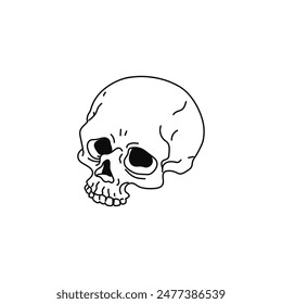 Vector illustration of Wicca symbols. Monochrome human skull icon, perfect for alchemy, magic, occult or Halloween. Cartoon style graphics on isolated background.
