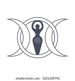 Vector illustration for Wiccan community: Spiral Goddess also known as Luna or Triple Goddess symbol. Symbol of the waxing, full and waning moon and spiral. svg