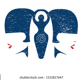 Vector illustration for Wiccan witchcraft community: Moon Goddess also known as Luna, Trivia, Hecate or Triple Goddess. Witch symbol of the waxing, full and waning moon and female life phases.