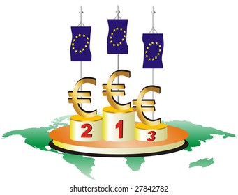Vector illustration wich shows the power of the euro (money). Value of the euro in the world.