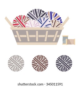 Vector illustration of wicker basket of clews.