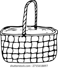 Ilustración vectorial de una cesta de mimbre aislada sobre un fondo blanco.