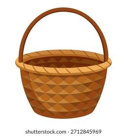 Ilustración vectorial de cesta de mimbre. Perfecto para el icono, logotipo, emblema, Anuncio, etiqueta. Vista frontal 