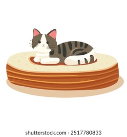 Vector illustration wicker pet bed. Bed for cat or dog with pillow. Sleeping place. Isolated on white background