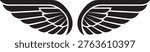 Vector illustration of wide black wings, fanned out with detailed feathers. Symbol of freedom, angels, and flight. Isolated on checkered background.