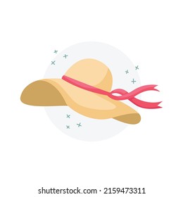 Vector illustration of a wide-brimmed hat with a ribbon. Summer hats.