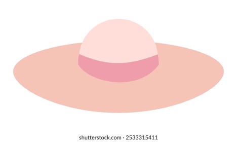 Vector illustration of a wide-brimmed pink sun hat with a soft, modern design, perfect for summer vacation and outdoor fashion themes.