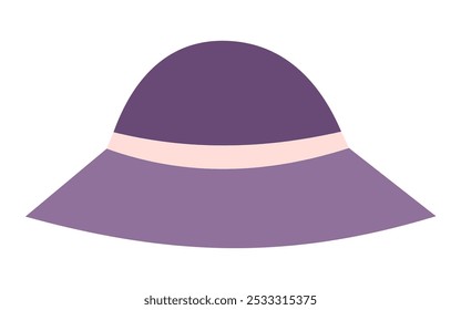 Vector illustration of a wide-brimmed purple hat with a light pink band, offering a chic and elegant style for fashion or summer-themed designs.