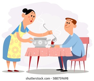Vector illustration of a wife and husband
