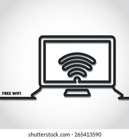 Vector Illustration of Wifi Free Concept Outline Logo for Design, Website, Background, Banner. Silhouette Internet Zone Element Template for Your Network Place