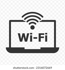 Vector illustration of wi-fi laptop icon in dark color and transparent background(PNG).