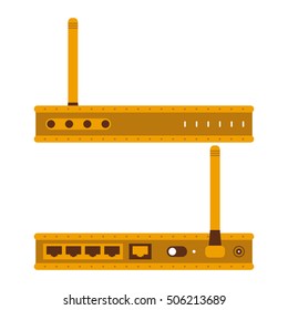 Vector illustration of wifi router. Front view and back view of the modem