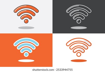 Vektorgrafik des WiFi-Signal-Symbols mit vier Stilen. Geeignet für jedes Projekt, Infografik, Web-Icon, etc. Wi-Fi-Signal