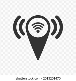Vector illustration of an wifi signal location icon in dark color and transparent background(png)
