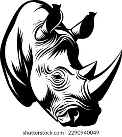 Vector illustration of wild animal. Hand drawn silhouette. Rhino engraving illustration, white background