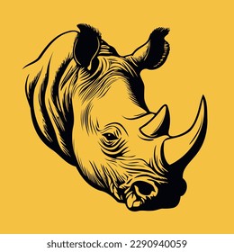 Vector illustration of wild animal. Hand drawn silhouett. Rabbit engraving illustration. Yellow background 