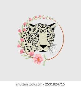Vector illustration wild animal portrait cheetah with watercolor florals
