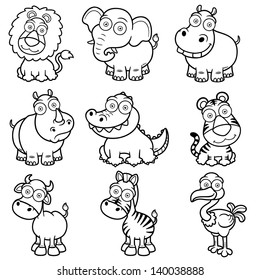 Vector illustration of wild animals cartoons - Coloring book