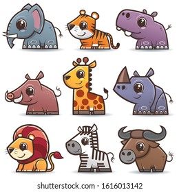 Vector illustration of Wild animals cartoons set. Cute animals.