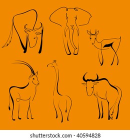 Vector illustration of Wild Animals Design Set made with simple line only