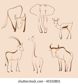 Vector illustration of Wild Animals Design Set made with simple line only