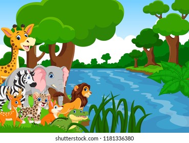 Vector illustration of wild animals in the forest
