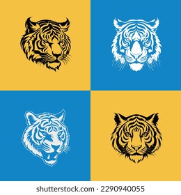 Vector illustration of wild animals. Hand drawn tiger silhouettes. Engraving illustration tigers.