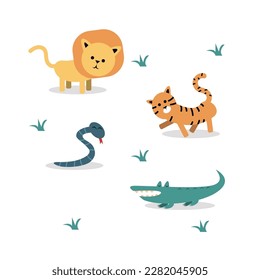 vector illustration, wild animals for kids, children clipart, tropical fauna, children book, children storybook, story book
