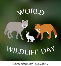 Vector illustration of wild animals on background. World Wildlife Day