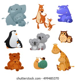 A vector illustration of Wild Animals and Their Young Baby 