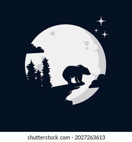 Vector illustration wild bear in the moon logo design