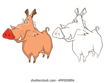 Vector Illustration of a Wild Boar. Cartoon Character 