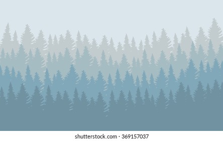 Vector illustration of wild coniferous forest