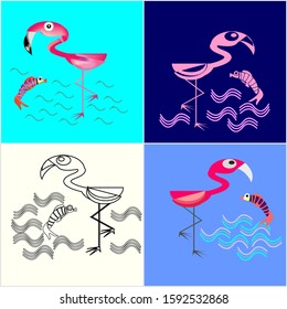 Vector illustration of wild crabs in 4 styles of drawing, stencil, sketch, watercolor