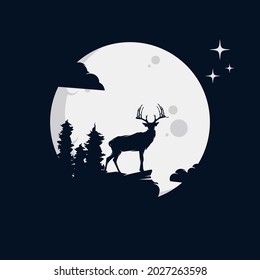 Ilustración vectorial del ciervo salvaje en el diseño del logotipo de la luna