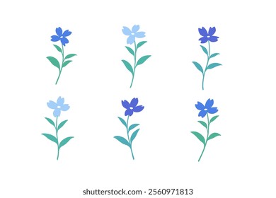Vector illustration of wild flower in simple hand drawn style. Simple contour vector pattern with blue floweret for cosmetics, postcard and pattern.