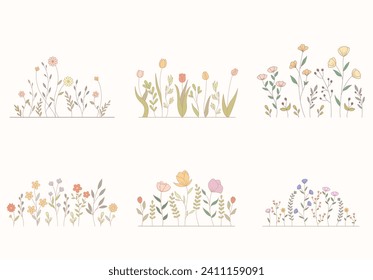 Vector de Ilustración de flores silvestres sobre flores, ícono, ilustración, floral y naturaleza. Hermoso color de flores