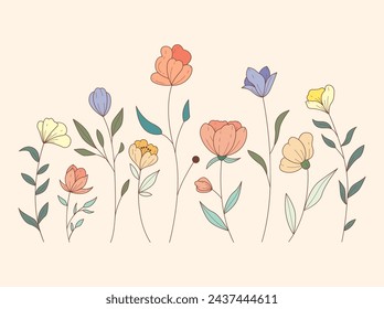 Vector of Illustration of wild flowers about flowers, icon, illustration, floral, and nature. Beautiful flower style color	