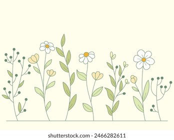 Vector de Ilustración de flores silvestres sobre flores, ícono, ilustración, floral y naturaleza. Hermoso color de estilo floral