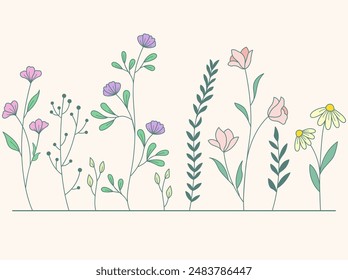 Vector of Illustration of wild flowers about flowers, icon, illustration, floral, and nature. Beautiful flower style color