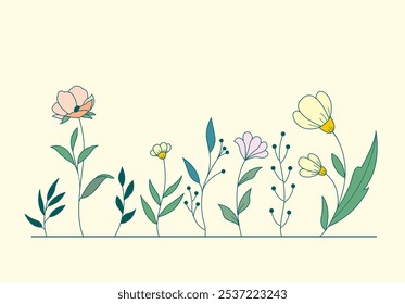 Vector of Illustration of wild flowers about flowers, icon, illustration, floral, and nature. Beautiful flower style color	
