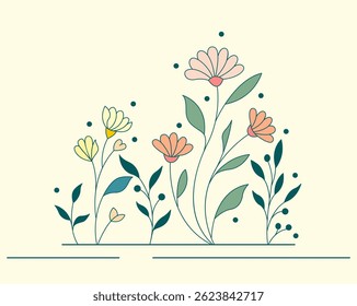 Vector of Illustration of wild flowers about flowers, icon, illustration, floral, and nature. Beautiful flower style color	
