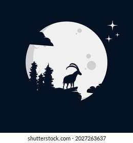 Vector illustration of wild goat in the moon logo design